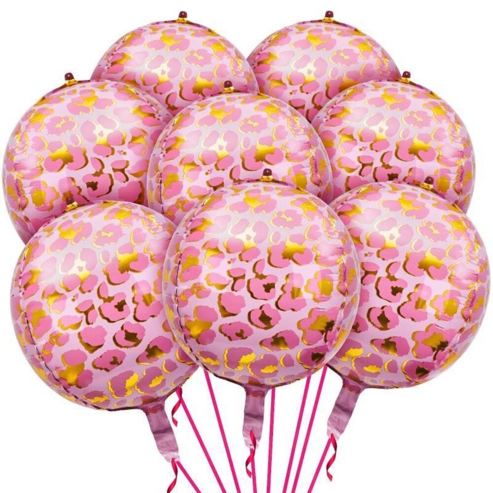 Geelin 8 Pcs Pink Cheetah Print Balloons 22 Inch Foil Leopard 4D Party Decor